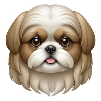 Cinematic Noble Shih Tzu Portrait Emoji, Poised and elegant, with a luxurious, flowing fur in refined muted tones, delicate features and wise, gentle eyes, simplified yet meticulously detailed, glowing with a soft, regal radiance, high shine, exuding quiet dignity and timeless charm, soft glowing outline, capturing the essence of a noble Shih Tzu that epitomizes refined poise! sticker