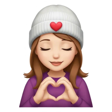 brown hair girl closed eyes stylish in a beanie hat smiling making heart from her hands  sticker
