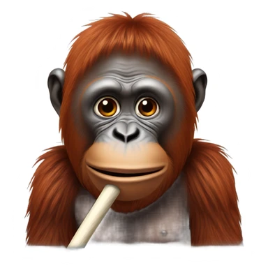Orangutan with a white stick in mouth sticker