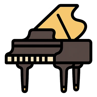 classical piano, elegant, detailed, suitable for music app icon, refined lines, minimalistic color palette sticker