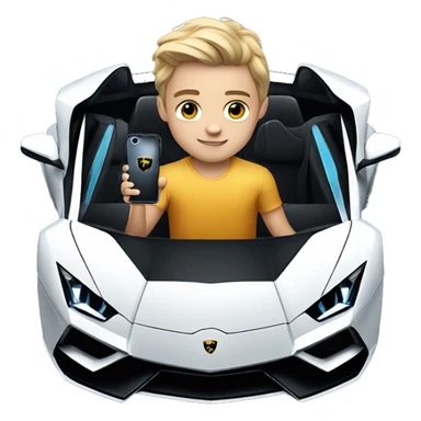 a boy with an iphone 16 pro inside a lamborghini sticker