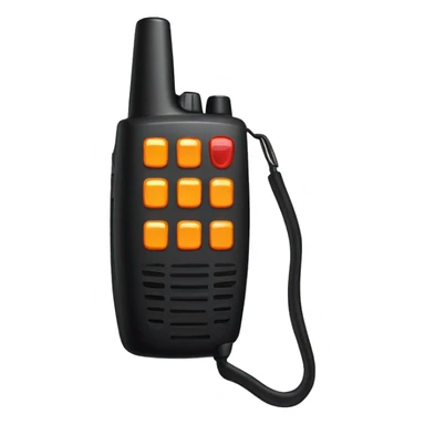 black walkie talkie with red-orange button on side sticker