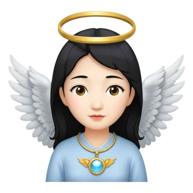Angel Old Lady with wings black hair asian  smaller eyes w halo sticker