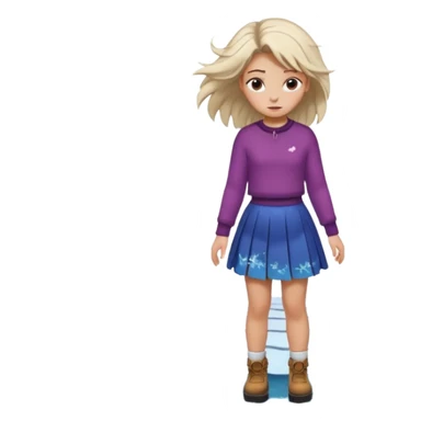 fai l'immagine di una ragazza su un lago ghiacciato che si sta incrinando sotto i suoi piedi, lei guarda giù sussultando terrorizzata falle la gonna sticker