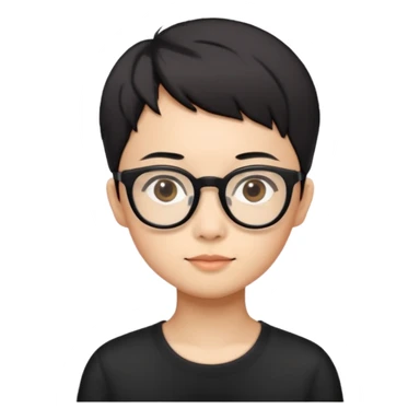 singapore chinese, black very short hair, wear black frame glasses, relatively thin, pokey face sticker