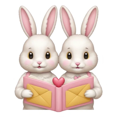 Two bunnies holding one Valentine card in soft pink, beige and yellow pastel colors sticker