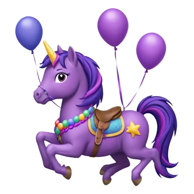 twillight sparkle mlp holding colorful balloons tied to its saddle, looking cheerful. sticker