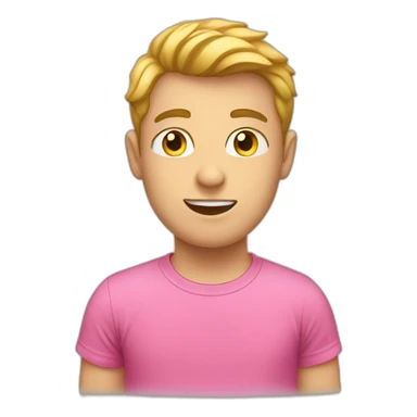 white boy in pink t-shirt with word idea on the chest sticker