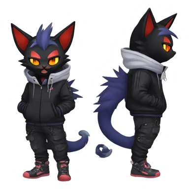 Cool Anthro Black Noibat-Quilava-Litten-Pokémon with edgy stripes hoodie spiked collar punk Full Body sticker