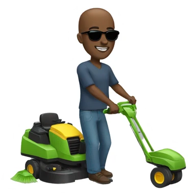 Black man with bald head and sunglasses mowing sticker