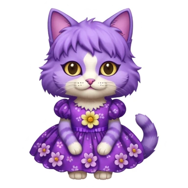 A purple cat with flower dresses  sticker