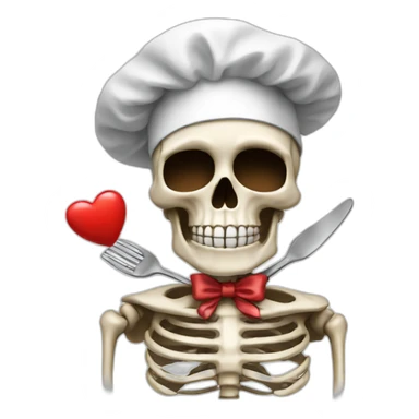 skeleton chef's kiss with heart sticker