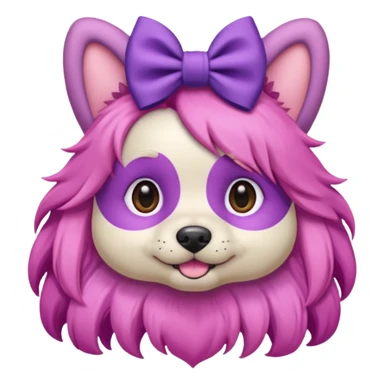 dog with pink long hair and purple bow on head sticker
