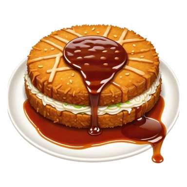 Tonkatsu Cinematic Realistic Tonkatsu Dish Emoji, depicted as a golden, crispy pork cutlet drizzled with tangy BBQ sauce, rendered with detailed textures and dynamic, appetizing lighting. sticker