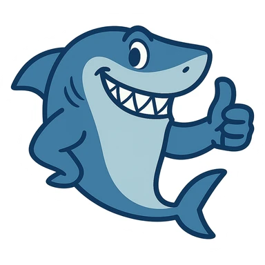 flat toon style shark giving a thumbs up sticker