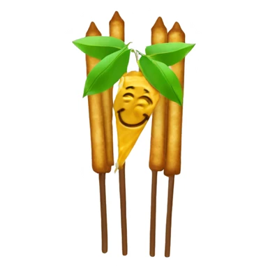 Circle (background): #F7DC6F (golden yellow)
Satay stick: #8B9467 (brown)
Cryptocurrency coin: #34A85A (green)
Smile (optional): #FFFFFF (white sticker