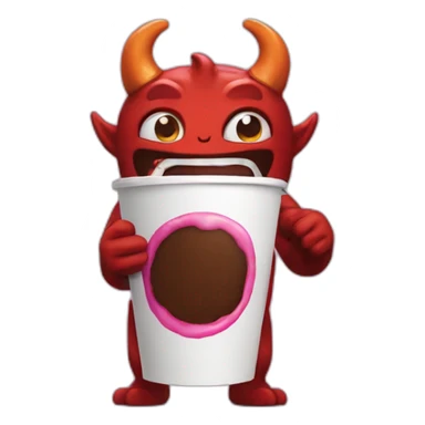a demon holding a dunkin donuts coffee cup sticker
