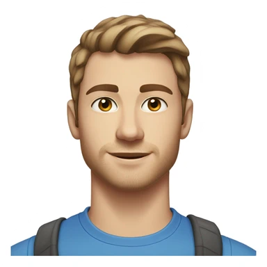 A head and shoulders shot of a 22 year old Caucasian man, with short brown hair, with stubble facial hair,   with blue eyes wearing a t-shirt. sticker