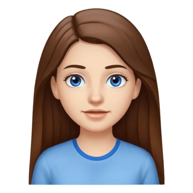 A pretty white girl with long brown hair dark eyebrows and braces and blue eyes wearing a white shirt sticker