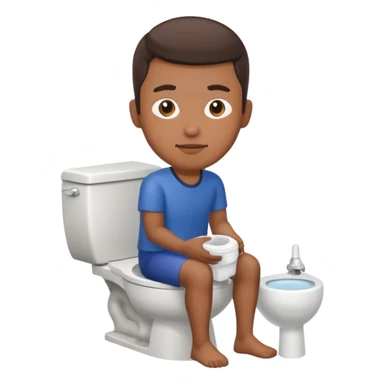 Filipino guy sitting on toilet with bidet sticker