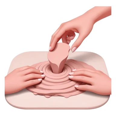 hands wedging a pink clay on a table, pressing and folding the clay sticker