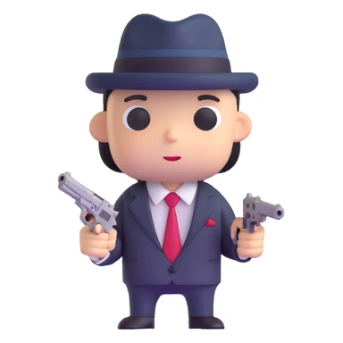 adorable mafia character with suit and tiny gun sticker
