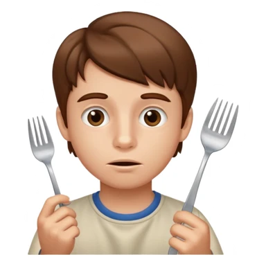 Brown hair boy allergic to soy, swollen face, fork in the hand  sticker