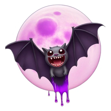 flying vampire bat in front of realistic full moon dripping purple slime from mouth sticker
