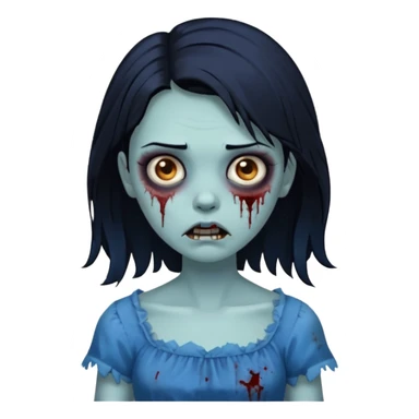 zombie girl with black hair, blue dress sticker