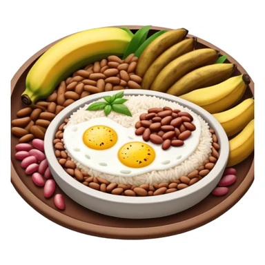 Cinematic Realistic Bandeja Paisa Dish Emoji, depicted as a hearty platter featuring beans, rice, meat, and plantains rendered with detailed textures and vibrant, robust lighting. sticker