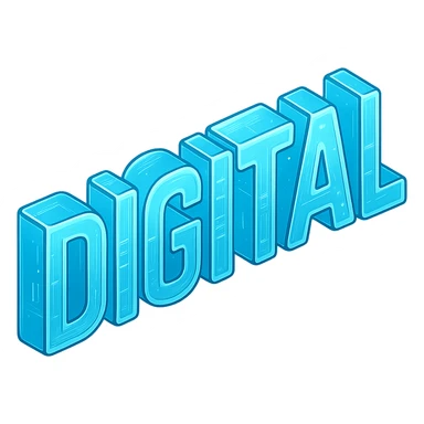 The word "DIGITAL", cyan blue sticker