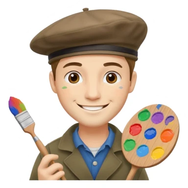 professional male painter beret paintbrush colorful palette sticker