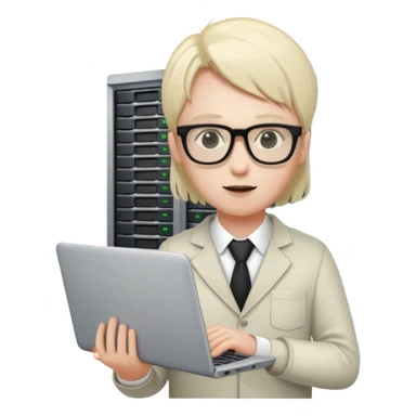 system administrator with a laptop and server behind sticker