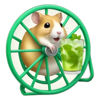 hamster running on a wheel drinking mojito sticker