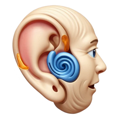 iOS-style 3D emoji: a human ear with three curved sound waves coming out from it sticker