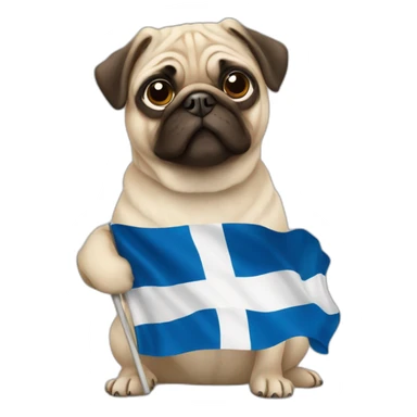 pug holding a finnish flag sticker
