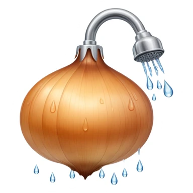 onion under showerhead, getting wet, water droplets sticker