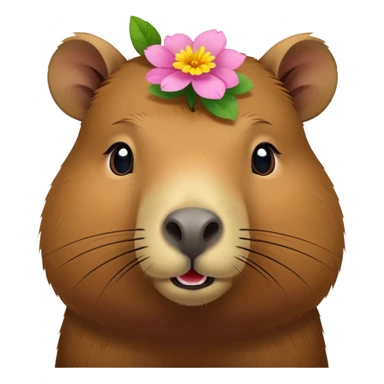 Simple Capybara face and body with flower stem in its mouth sticker
