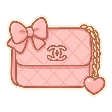 pink Chanel purse with a bow and heart charm, cute and exaggerated chibi stickers style sticker