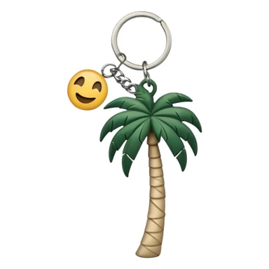 light beige keychain with a dark green palm tree charm, emoji style sticker