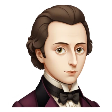 Cinematic Realistic Chopin Portrait Emoji, depicted as an introspective composer with expressive eyes and period attire, rendered with rich textured detail and soft classical lighting that captures his emotive musical genius. sticker