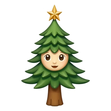 Un emoji représentant un petit sapin stylisé, sans bouche, avec deux grands yeux de biche brillants couleur cannelle. Style minimaliste, mignon et expressif, comme un sticker ou un emoji moderne. Fond parfaitement transparent, haute qualité, bien centré. sticker