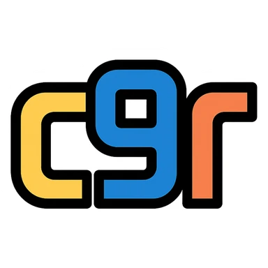 minimal emoji with 'c9r' in bold futuristic font evoking tech software vibe sticker