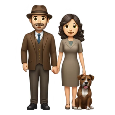 Jewish man and Chinese lady with brown Staffordshire terrier sticker