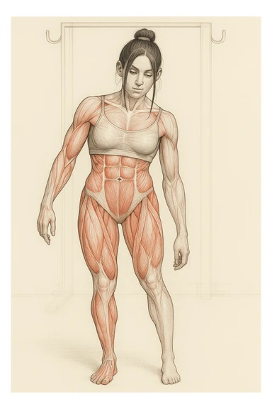 Anatomical style illustration inspired by the photo showing one leg visibly smaller and less hypertrophic than the other, highlighting the muscular difference between the legs, anatomical style, variant 6. sticker