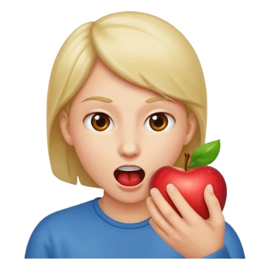 Biting an invisible apple sticker