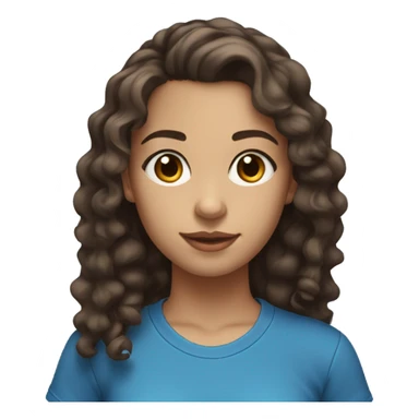 Teen girl with brown eyes and dark brown hair with highlights a blue t-shirt and leggings curly mid hair sticker