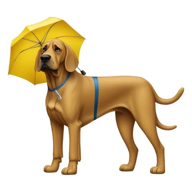 Full body blue and yellow bloodhound-wearing bifocals in the rain with an umbrella while shivering. sticker