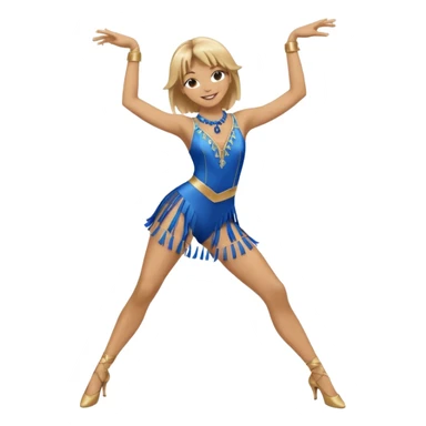 blue jazz style dance costume with tassels on dirty blonde full body sticker
