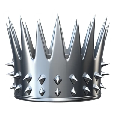A spiked crown emoji made of silver chrome, sharp yet rounded metallic spikes, glossy reflections, aggressive luxury swag aesthetic, iOS emoji style, centered, clean white background sticker